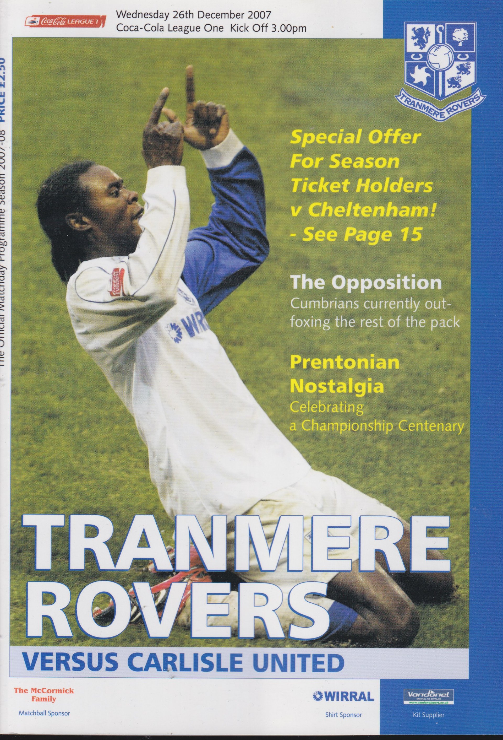 Tranmere Rovers v Carlisle United match programme